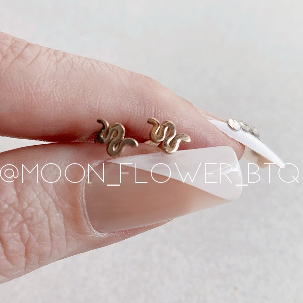 Tiny Rose Gold Snake Flat Back Stud Earrings - Picture 4 of 6